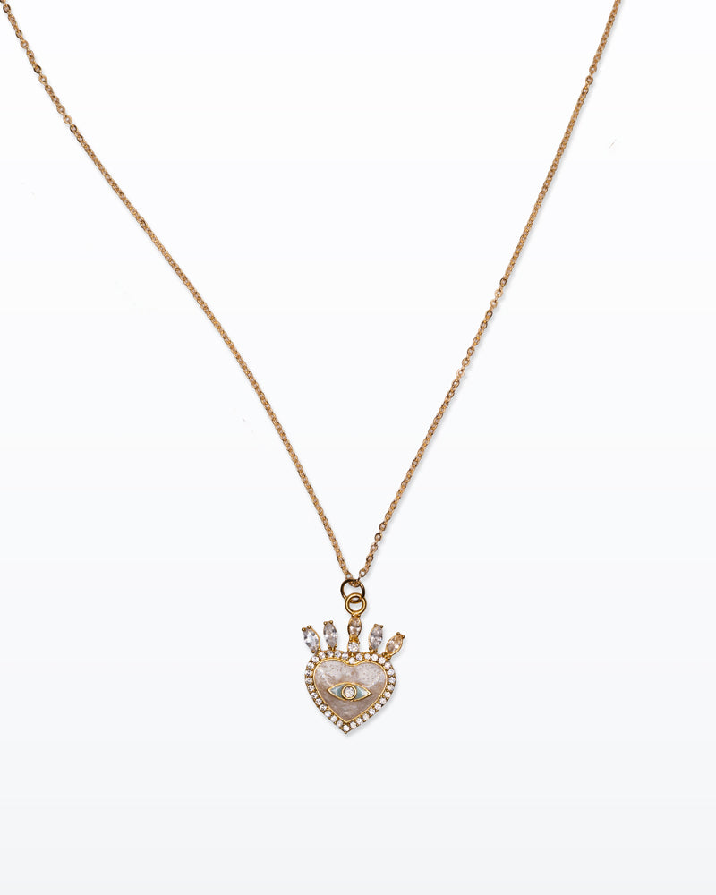 Heart Spy – Collana dorata con cuore smaltato bianco e zirconi